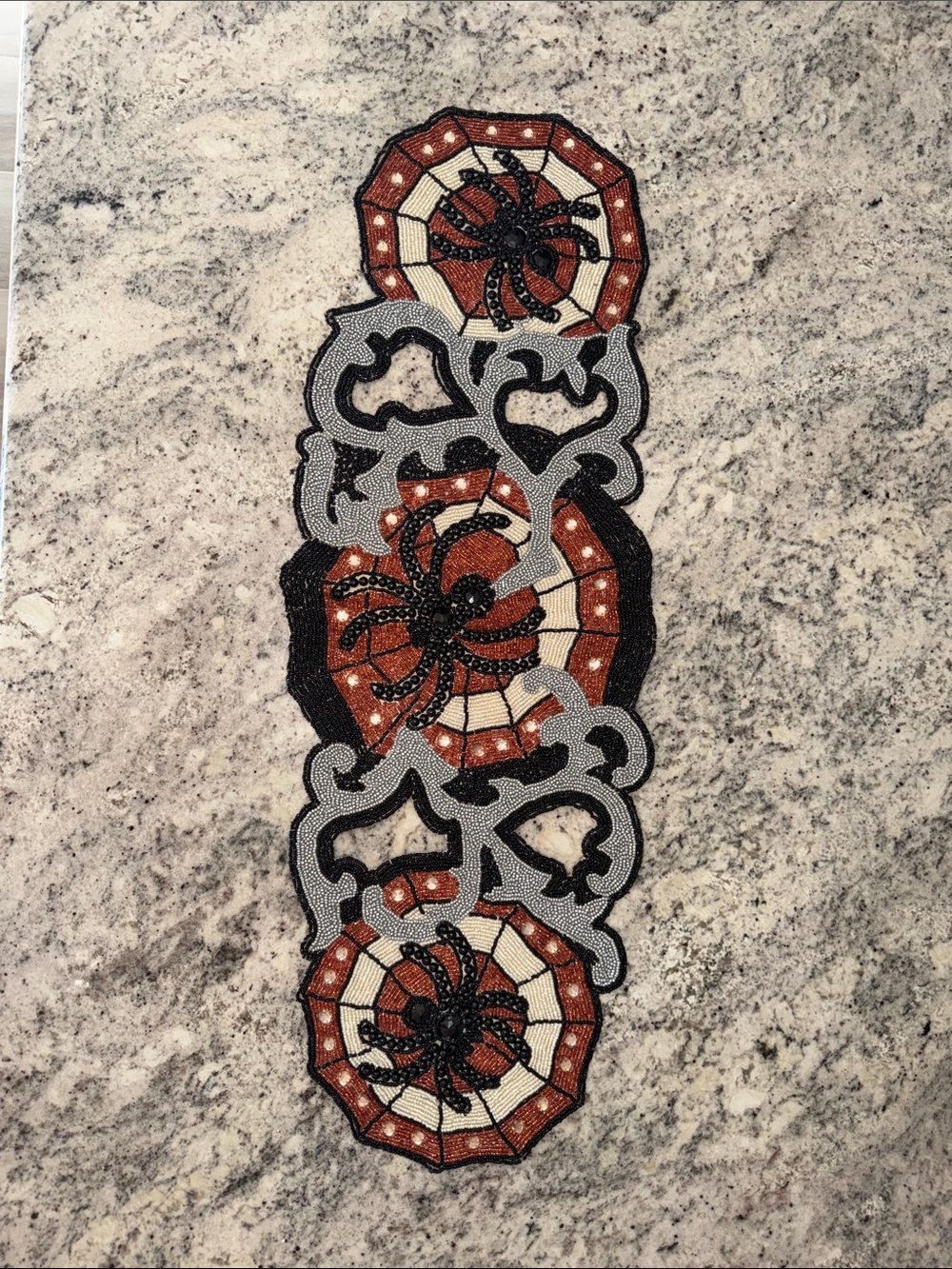 Pier 1 Decorative Beaded Halloween Spider Table Runner - Black and Orange